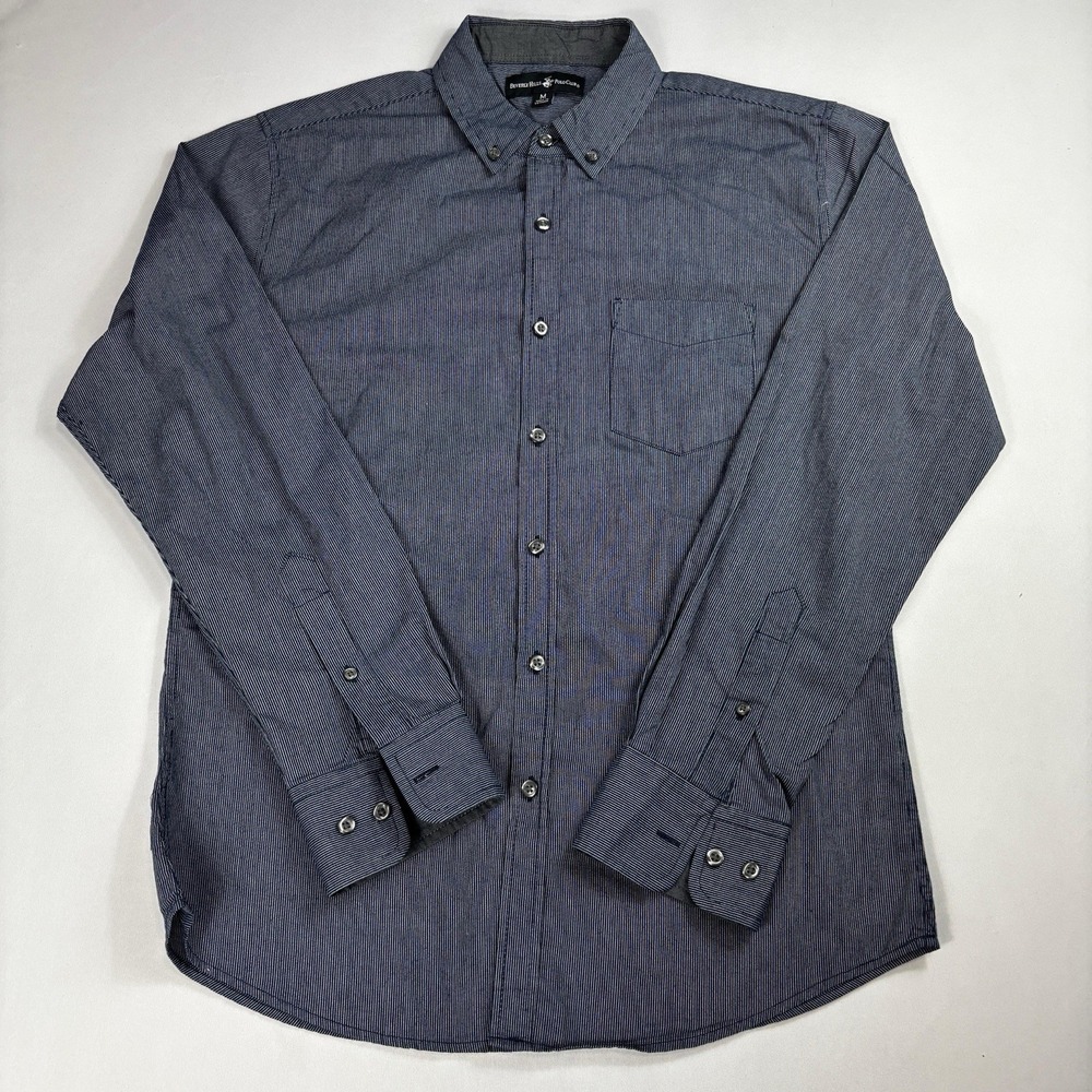 Beverly Hills Polo Club Shirt Men's Blue Regular Fit Long Sleeve Size Medium